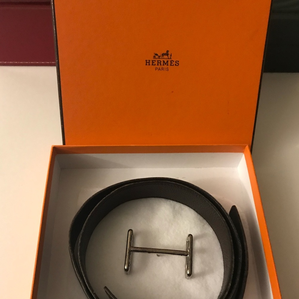 Hermès belt, reversible black/dark brown leather belt